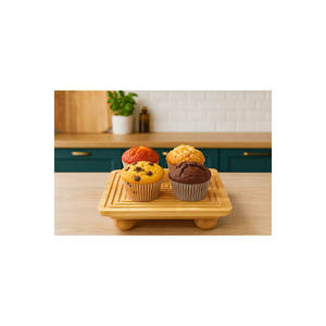 Plateau de service en bambou sans BPA, plateau de présentation décoratif à pieds bombés, 28 x 28 cm, marque ERKUGO - Product Image 5