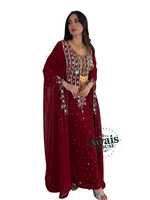 Robe Kaftan Abaya Traditionnelle Islamique AWAIS HOUSE Dubaï, Longueur au Sol, Grande Taille, Légère, Faite à la Main, Perlée, en Georgette