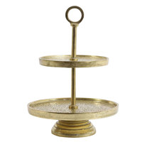 Support à gâteau à 2 niveaux en aluminium moulé brut, finition laiton antique martelé, compatible lave-vaisselle, couleur et taille personnalisables, Chaman India AR111
