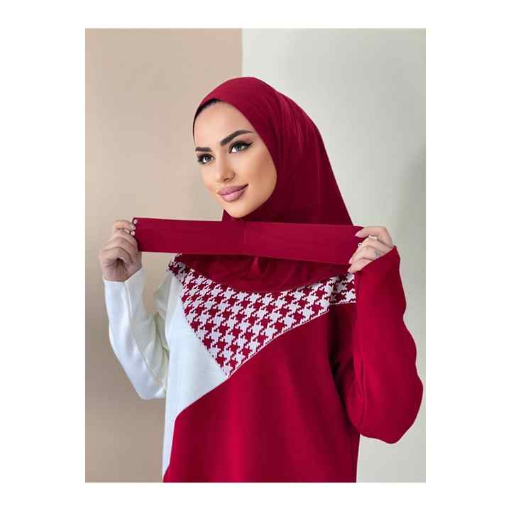 Snap Fastener Ready Scarf Shawl Hijab Red Color