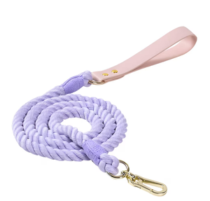 Correa para Perro Hecha a Mano con Cuerda de Algodón Arcoíris y Cuero, Elegante Juego de Correa Trenzada para Mascotas, Cuerda Resistente para Pasear Perros - Product Image 3