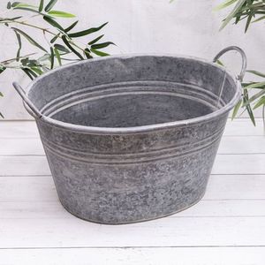 Best rustic galvanized <b>planter</b> tub heavy duty stylish metal flower container for farmhouse garden outdoor patio decor - Product Image 2