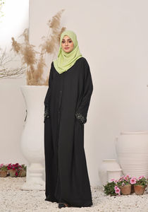 Onyx noir bijou Abaya quatre femmes saisonnières vêtements islamiques Abaya 2025 nouveau produit musulman dames couture contraste OEM - Product Image 2