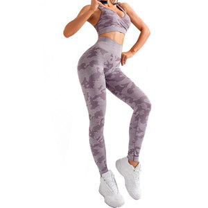 Ensemble de yoga sans couture grande taille en marque propre OEM, vêtements de sport deux pièces pour femmes, vêtements de sport de gym, logo personnalisé, pantalon, soutien-gorge de sport - Product Image 2