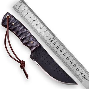 Cuchillo de Hoja Fija de Acero Rasp con Funda de Cuero Horizontal, Cuchillo Utilitario de Espiga Completa para Caza y Camping - Product Image 1