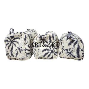 3-Piece 100% Cotton Zipper <b>Pouch</b> Set Quilted Thread for Bag Women Multipurpose Cosmetic Accessory Bag Bridal Gift Large - Product Image 2