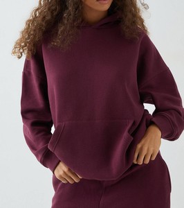 Sweat-shirt à capuche surdimensionné avec pantalon de survêtement pour femmes, ensemble en molleton de coton 2 pièces, logo personnalisé, OEM ODM, vente en gros - Product Image 3