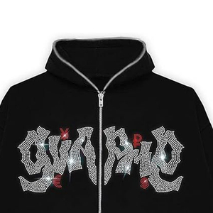 Comfortable Winter Streetwear <b>Hoodies</b> <b>for</b> <b>Men</b> Custom Printed Rhinestone <b>Work</b> 100% Cotton Pullover - Product Image 3
