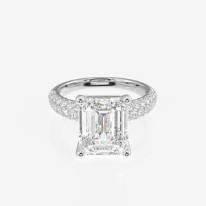 18K Gold <b>Ring</b> with Emerald Cut Moissanite Diamond Three Layer Pave Unique and Elegant - Product Image 5