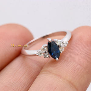 Venta al por mayor hecho a mano 18K oro blanco sólido anillo de bodas de las mujeres precioso azul zafiro diamante piedra preciosa estilo clásico IGI - Product Image 5