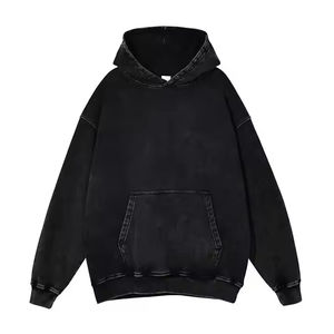 Sweat à capuche personnalisé pour hommes délavé à l'acide-420g coton noir demi-fermeture éclair à l'épaule avec impression de style de rue - Product Image 5