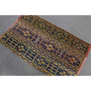 Alfombra Turca de 2.4x3.7 pies, Alfombra Pequeña Vintage, Alfombra de Lana con Bordes Azules y Amarillos - Product Image 3