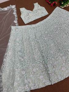 Designer Sky Color lehenga choli le long de dupatta en séquence de chaîne fonctionne avec un tissu en filet doux pour les mariages et les fêtes. - Product Image 5