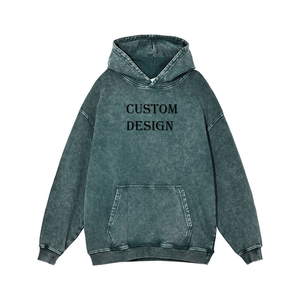 Sudadera con capucha de manga larga con lavado ácido azul sólido personalizado para hombre, la mejor oferta, ropa de calle OEM con diseño bordado para invierno - Product Image 3