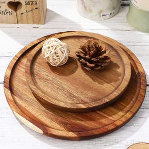 Acacia Wood Decorative <b>Trays</b> for Coffee <b>Table</b> Rustic <b>Wooden</b> Serving <b>Tray</b> Set of 2 Round Wood <b>Tray</b> for <b>Table</b> Centerpiece - Product Image 2