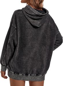 Heavy Cotton Pullover Hoodie Hombres Acid Washed Street Look Street Hoodie Solid Acid Washed Cotton - Product Image 4