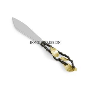 Leaves Designer High Graded Gold Plated Prime Quality Heavy Duty Metal Handle With Silver Color Wedding and Parties <b>Cake</b> Server - Product Image 2