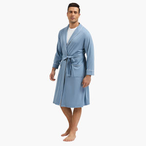 Custom Solid Luxury <b>Men's</b> Robes Custom <b>Belt</b> Long Robes <b>Woven</b> Bamboo Longue Bath Robe Wholesale OEM ODM Plus Size Soft Sleepwear - Product Image 3