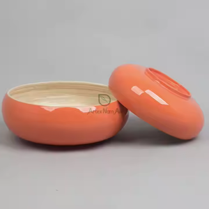 Cuencos de bambú naranja sostenibles hechos a mano, respetuosos con el medio ambiente, lacados vibrantes, mezcla tallada, técnica empaquetada en cartón - Product Image 2