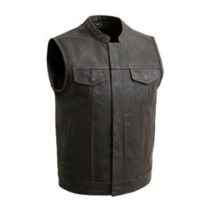 Gilet de moto en cuir pour hommes, veste en cuir décontractée avec poches, manteau sans manches pour les motocyclistes - Product Image 1
