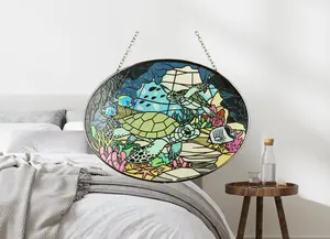 Customized UV Printing "swimming Turtles" Hanging Pendant Round Wall Hangings Home Decor