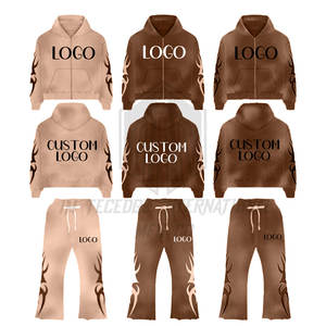 Logo personnalisé coupe normale impression zip lavage acide évasé pantalon de survêtement et sweat à capuche ensemble survêtement de haute qualité pour hommes - Product Image 4