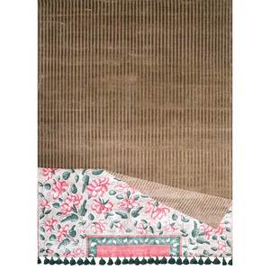 พรมไหมไผ่ผสมขนสัตว์ถักมือสีเบจและสีน้ำตาล ลายดอกไม้แบบนามธรรม หนา 10 มม. สำหรับบ้าน ห้องโถง ห้องพัก รุ่น AKWB-3521 - Product Image 1