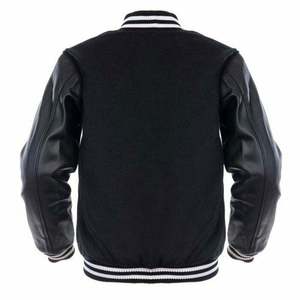 Blouson aviateur universitaire noir style baseball classique pour hommes vêtements d'extérieur d'hiver décontractés manches en similicuir Streetwear noir - Product Image 3