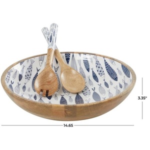 Juego de 3 ensaladeras de madera de mango decorativas esmaltadas hechas a mano, diseño impreso personalizable, uso multiusos de alta calidad, uso alimentario - Product Image 6