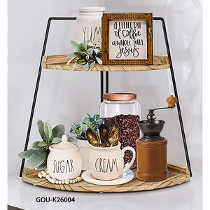 Étagère d'angle à deux niveaux pour épices, multifonctionnelle, avec métal et bois de pin, design moderne - Product Image 2