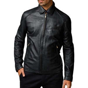 Stylish Winter Genuine Leather Motorcycle <b>Jacket</b> Zipper Closure Soft Inner Lining Breathable Eco-Friendly <b>Thin</b> Medium for <b>Men</b> - Product Image 1