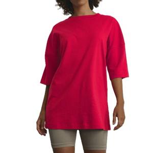 เสื้อยืดคอกลมสำหรับผู้หญิงแขนสั้นลำลองฤดูร้อนผ้าโพลีเอสเตอร์สีพื้นทรงโอเวอร์ไซส์ - Product Image 1