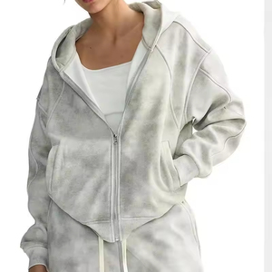 Wholesale Blank Cropped Boxy Hoodie For Men Custom Heavyweight Oversized Zip Up Distressed <b>Design</b> OEM ODM Hoodie Manufacturer - Product Image 5