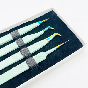 Pinzas de extensión de pestañas con logotipo personalizado, 10mm, acero inoxidable sólido, punta de arcoíris, fibra, Color verde marino, agarre de diamante, probado a mano - Product Image 4