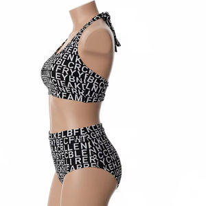 Maillot de bain deux pièces à motif de lettres ensemble de bikini de plage en nylon spandex respirant à séchage rapide pour femmes maillot de bain d'été - Product Image 4