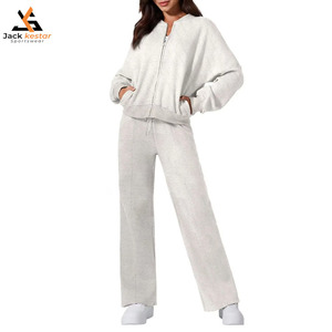 ชุดเซ็ตเสื้อฮู้ดครอปซิปสองชิ้น กางเกงขาบาน ชุดวอร์มมีโลโก้ ชุดแทรคสูท ลายพิมพ์พัฟฟ์สุดเท่ เสื้อผ้าลายพิมพ์พัฟฟ์ - Product Image 1