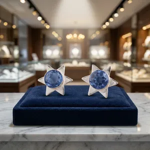 Pendientes de Tanzanita Azul Elegantes Hechos a Mano por Diseñadores en Plata de Ley 925 para Mujeres y Niñas - Product Image 2