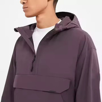 Veste coupe-vent décontractée à demi-fermeture éclair pour hommes pull imperméable à logo personnalisé grande poche avant tissu denim doublé brodé en 3D