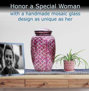 Urne funéraire en verre mosaïque rose moderne grande taille pour adulte oeuvre métallique pour cendres humaines urne funéraire décorative sympathie - Product Image 4