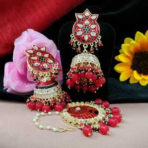 ต่างหูแฟชั่นสุดประณีตของ Kundan Jhumka ไข่มุกน้อย - Product Image 5