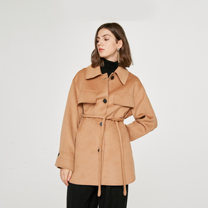 Abrigo de lana promocional de la mejor calidad para otoño e invierno, a prueba de viento, abrigo corto con cinturón para mantener el calor - Product Image 4