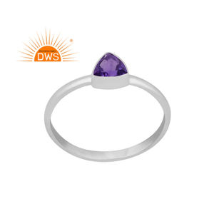 Anillo Triangular de piedras preciosas de amatista Natural de plata de ley más vendido, joyería personalizada para mujer, regalo para ella - Product Image 1