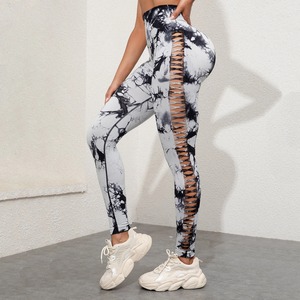 NORMOV cravate-teinture évider Yoga Sport pantalon femmes Push Up Sexy trou noir Fitness Gym course maigre femme élastique Yoga pantalon - Product Image 6