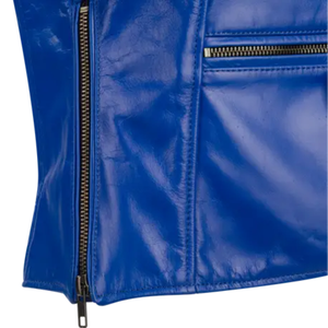 Veste matelassée rouge en cuir véritable pour femmes Veste de moto en cuir protégé blindé CE pour hommes - Product Image 5