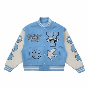Blouson Bomber Vintage Homme Hiver Style Collège Universitaire Brodé avec Patchs et Lettres Coupe-Vent Respirant à Capuche - Product Image 6