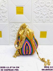Womens Brocade Fabric Beaded Potli Clutch with Satin Lining Eco-Friendly Designer Handmade for Wedding Festival & Parties - Product Image 4