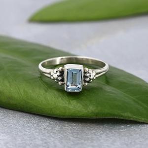 แหวนบุษราคัมสีฟ้าธรรมชาติสำหรับ925เธอแหวนซ้อนกันได้สไตล์บาแกตต์มินิมอลลิสต์ของขวัญสำหรับผู้หญิง - Product Image 4