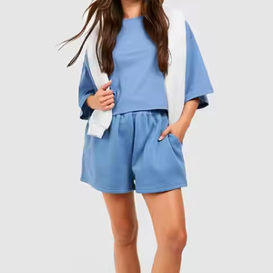 Chándal de alta calidad, conjunto corto de manga larga con capucha, conjuntos de Top corto de Fitness, conjunto de chándal Vintage lavado bordado estampado para mujer - Product Image 4
