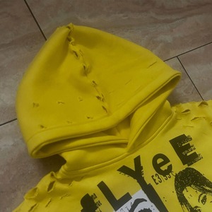 Sudadera con Capucha Rasgada 100% Algodón, Estilo Urbano para Hombre, Sudadera Holgada, Ecológica, con Dobladillo Deshilachado y Cortado - Product Image 5
