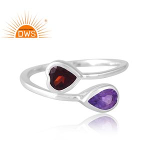 Última venta 925 Plata amatista natural y granate anillo de piedras preciosas joyería personalizada para mujeres regalo para ella - Product Image 3